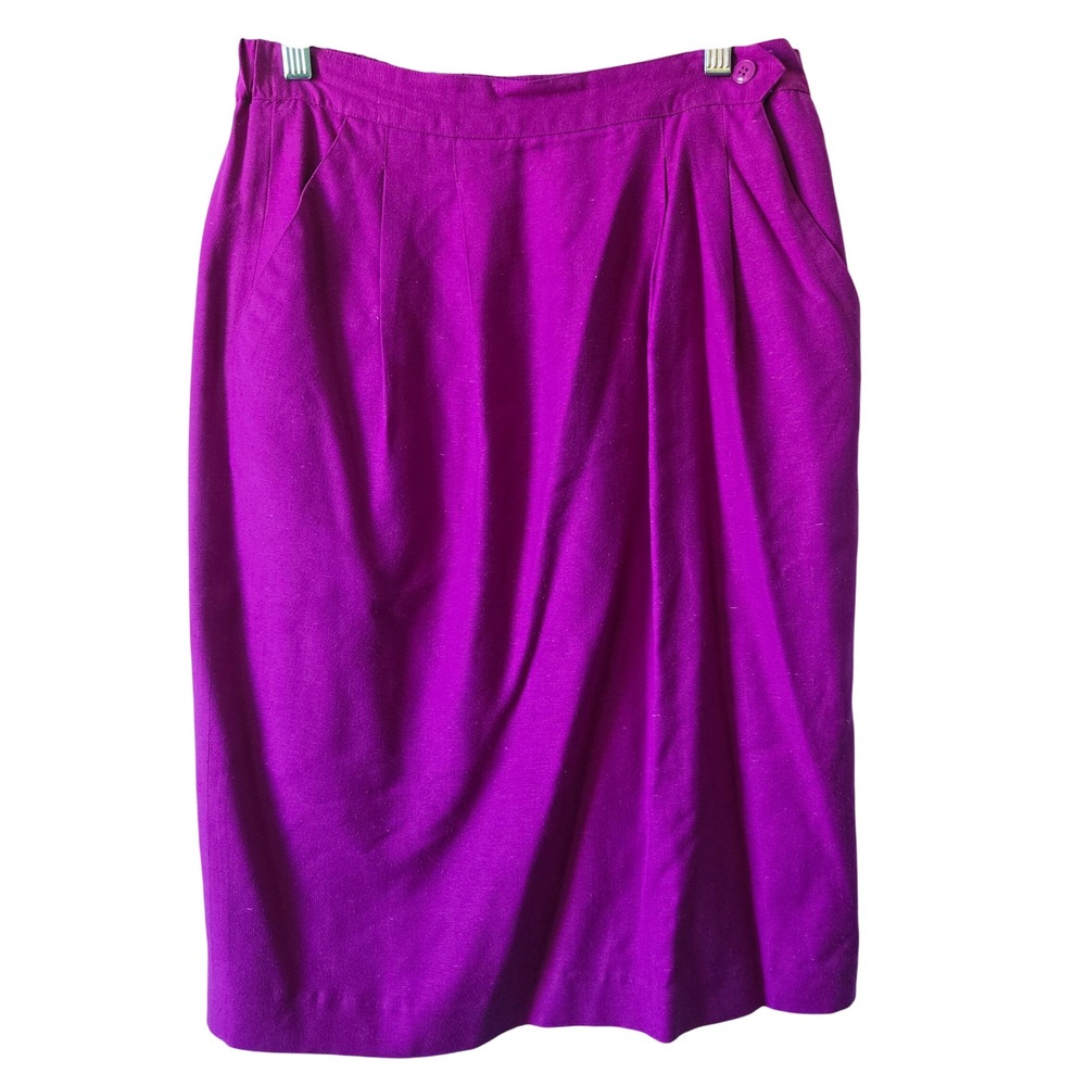 Talbots Womens 6 Pencil Skirt Magenta Purple 100% Silk Pleated High Waist Vtg